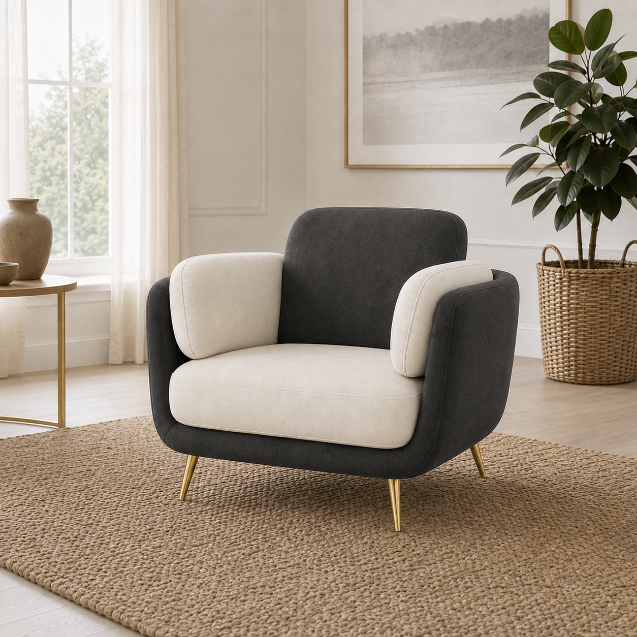 Nook 3+2+1 Sofa Set, 1 seater, grey, room view