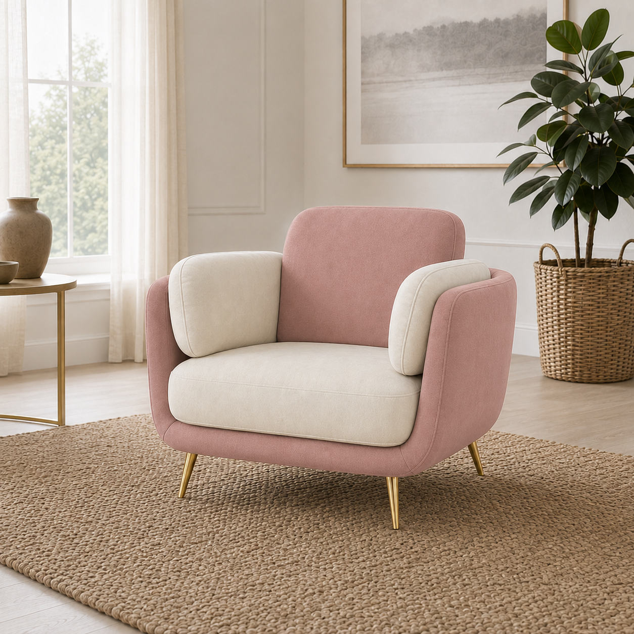 Nook 3+2+1 Sofa Set, 1 seater, pink, room view