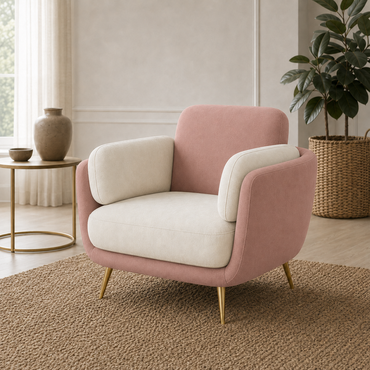 Nook 3+2+1 Sofa Set, 1 seater, pink, detail view