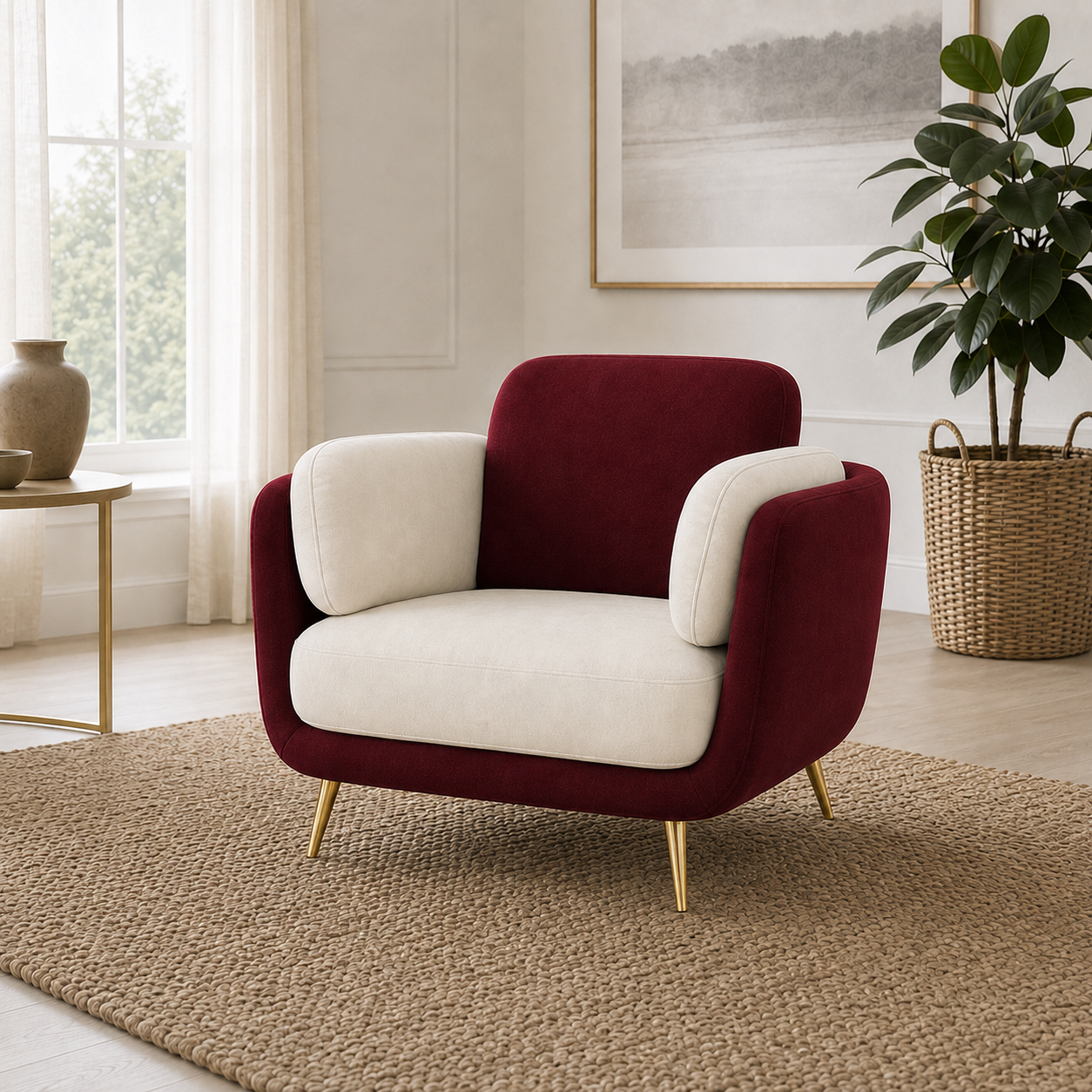 Nook 3+2+1 Sofa Set, 1 seater, red, room view