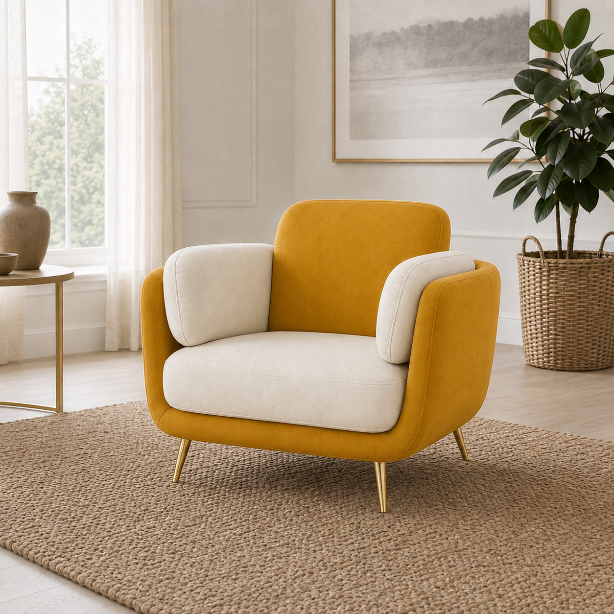 Nook 3+2+1 Sofa Set, 1 seater, yellow, room view