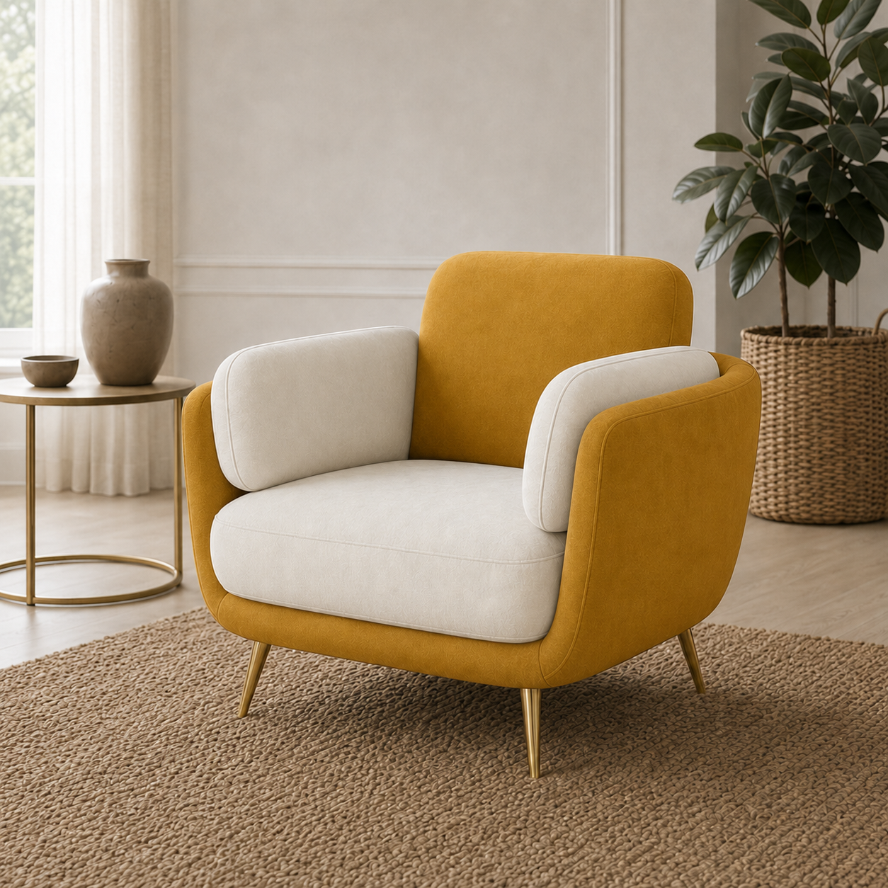 Nook 3+2+1 Sofa Set, 1 seater, yellow, detail view