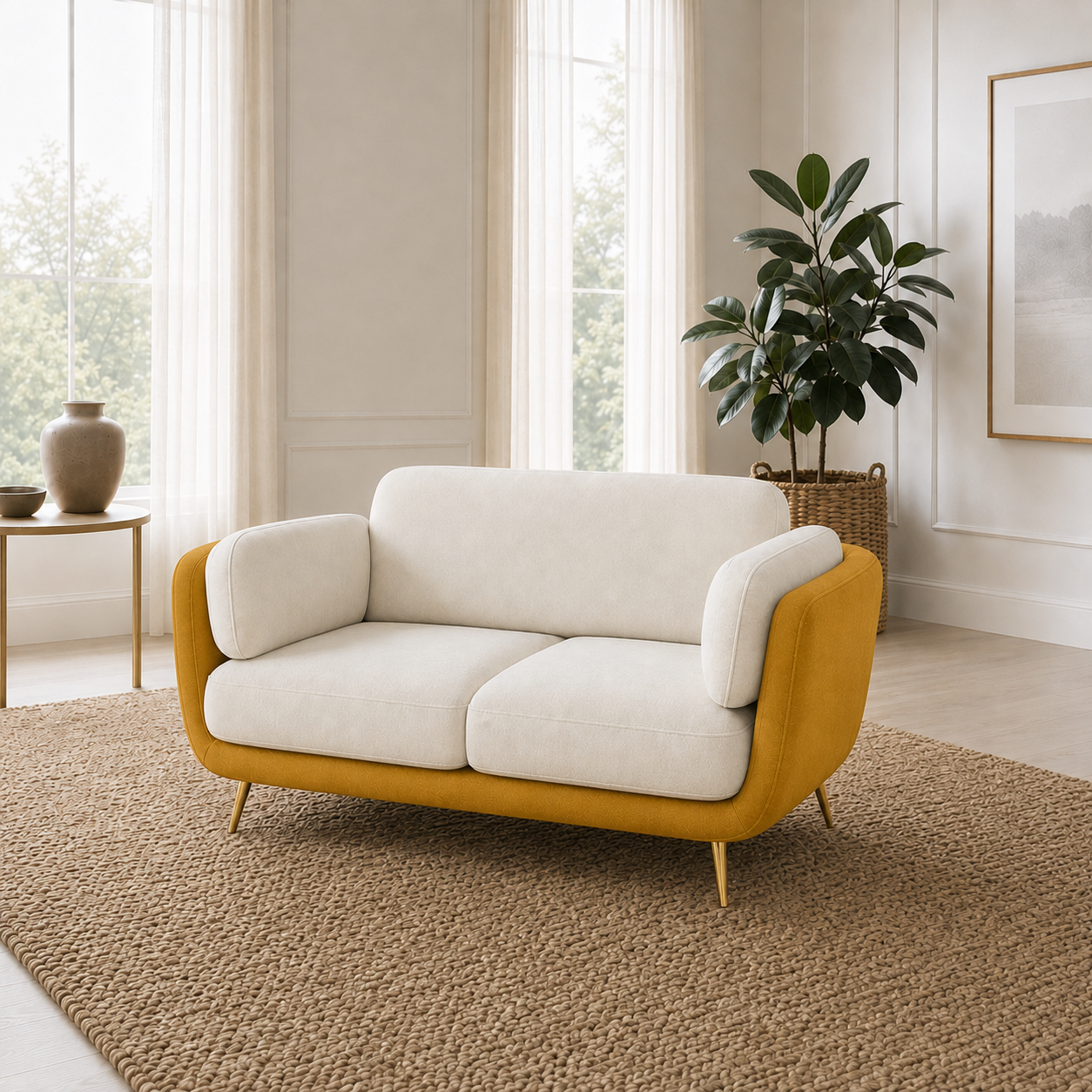 Nook 3+2+1 Sofa Set, 2 seater, yellow, room view