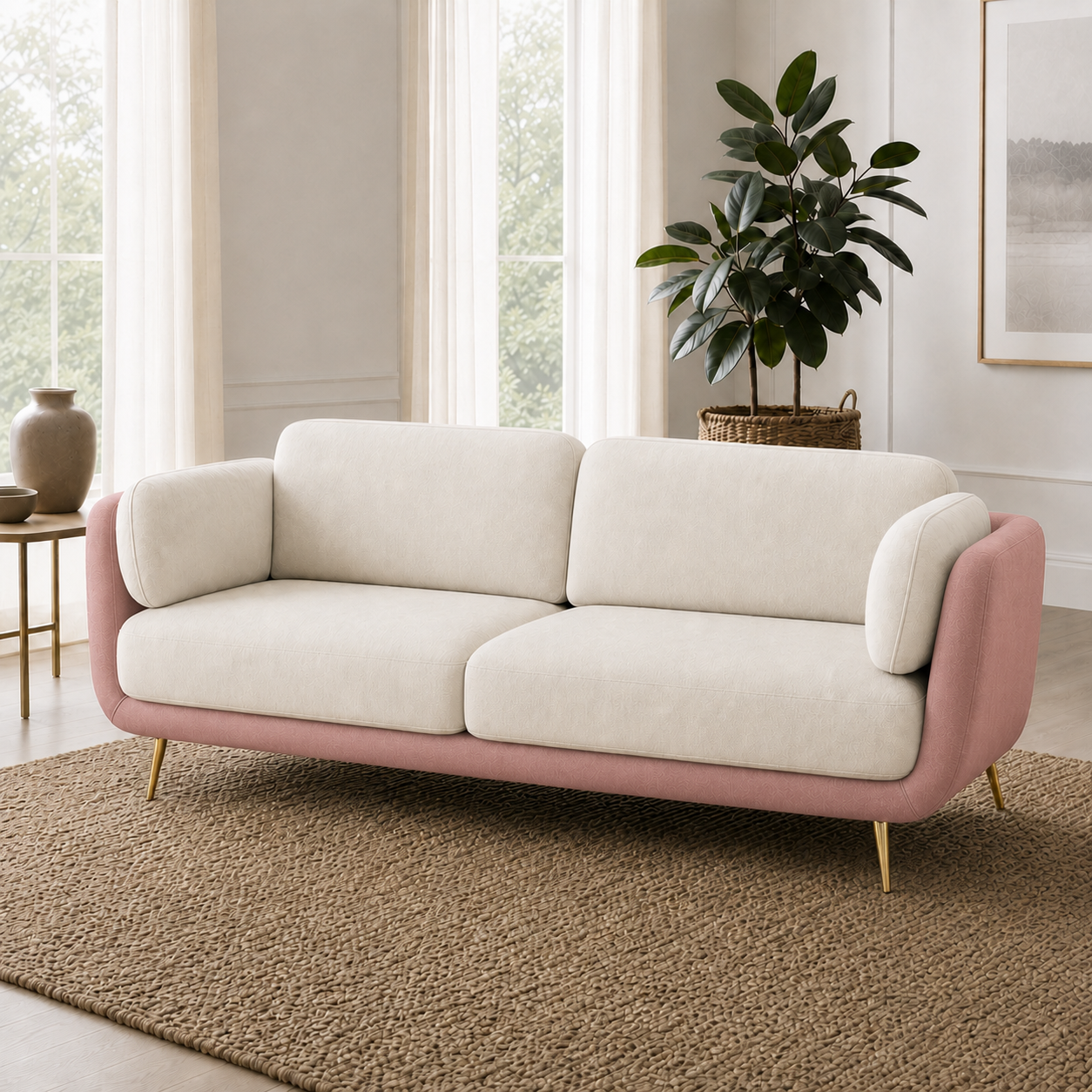 Nook 3+2+1 Sofa Set, 3 seater, pink, detail view