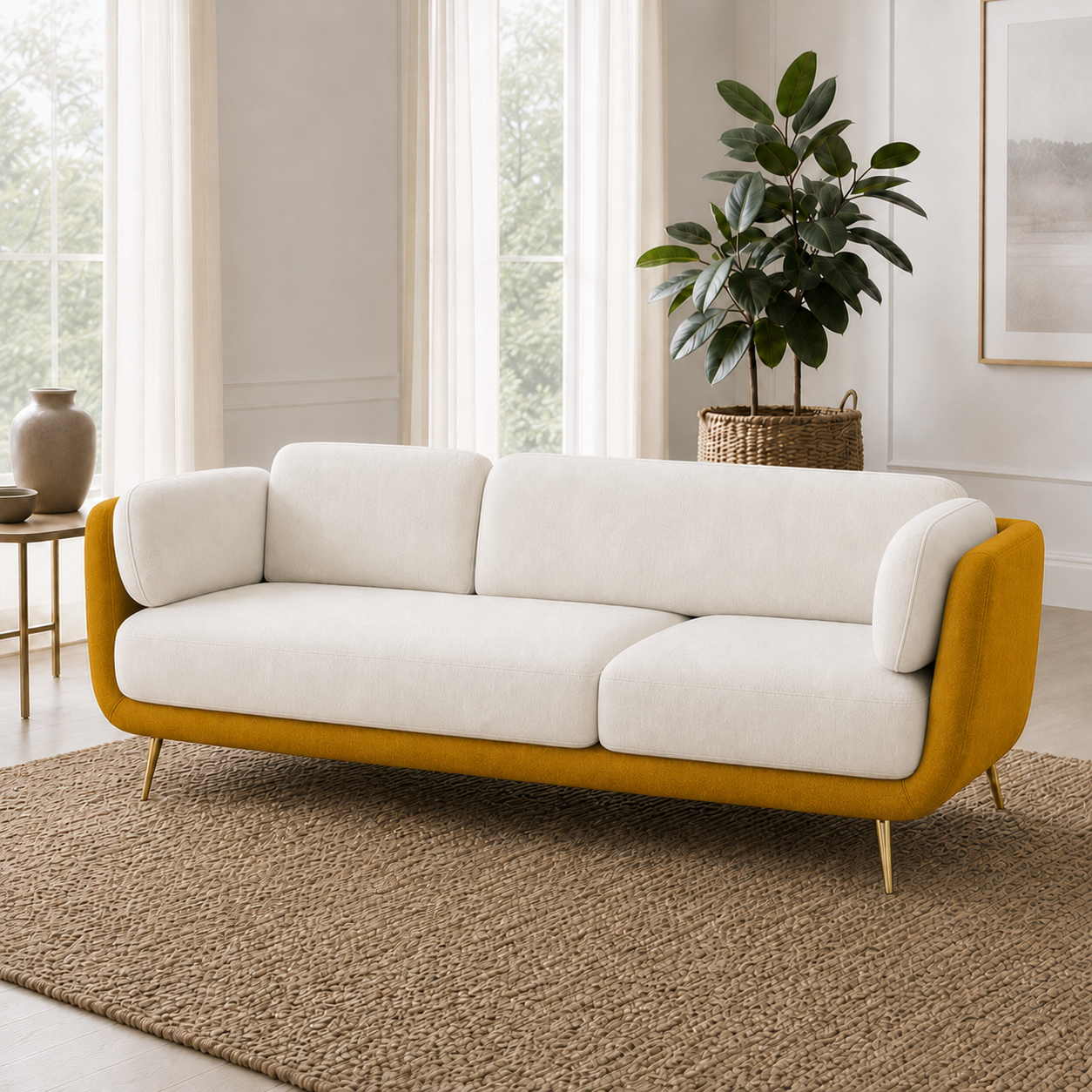 Nook 3+2+1 Sofa Set, 3 seater, yellow, room view