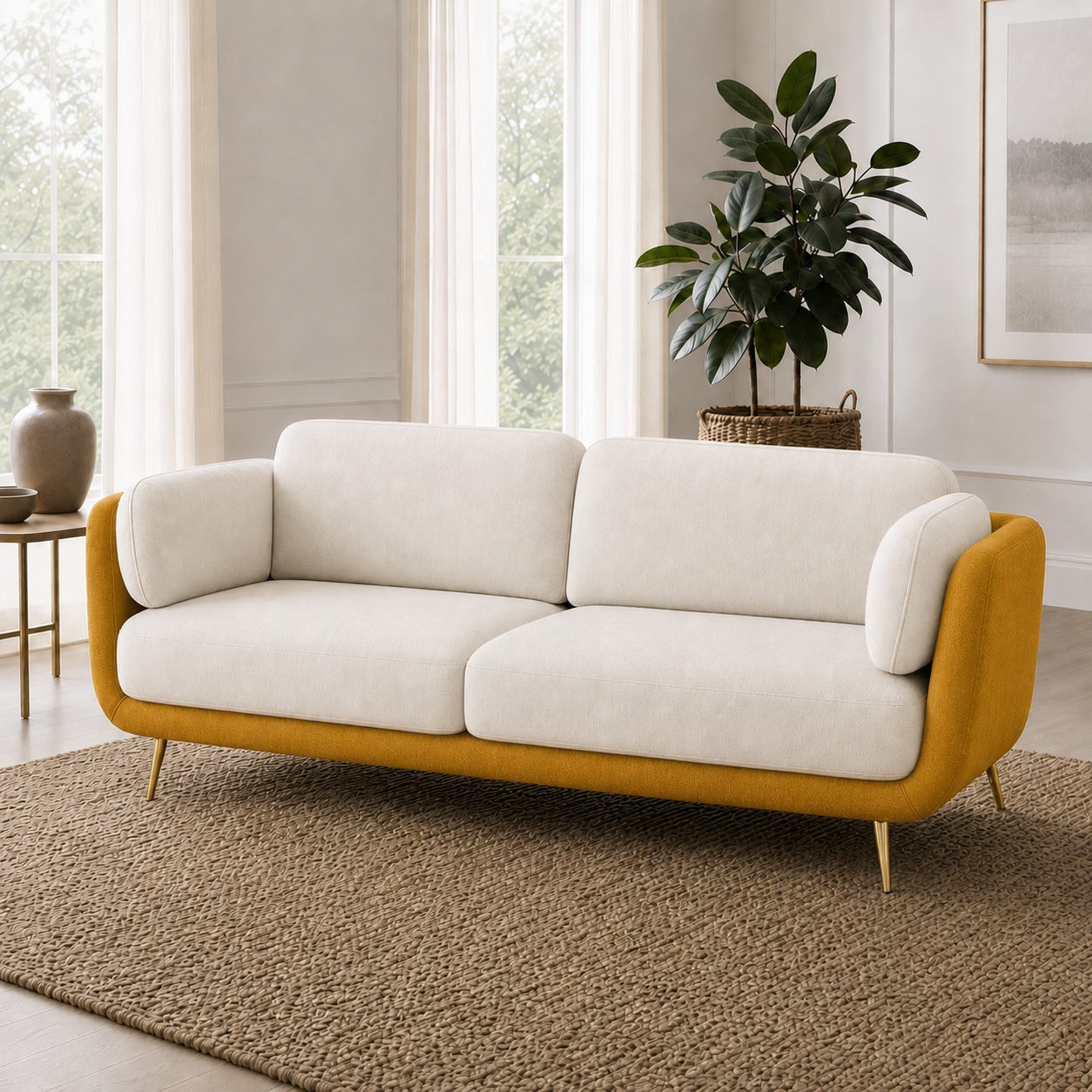 Nook 3+2+1 Sofa Set, 3 seater, yellow, detail view