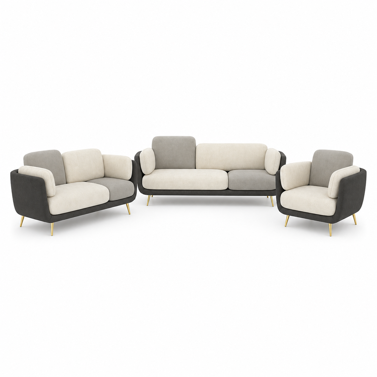 Nook - 3+2+1 Sofa Set, complete 3+2+1 sofa set front studio view