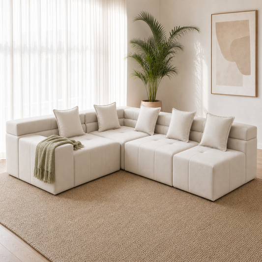 Nova - L shape sectional sofa sectional sofa styled with a sage-green throw