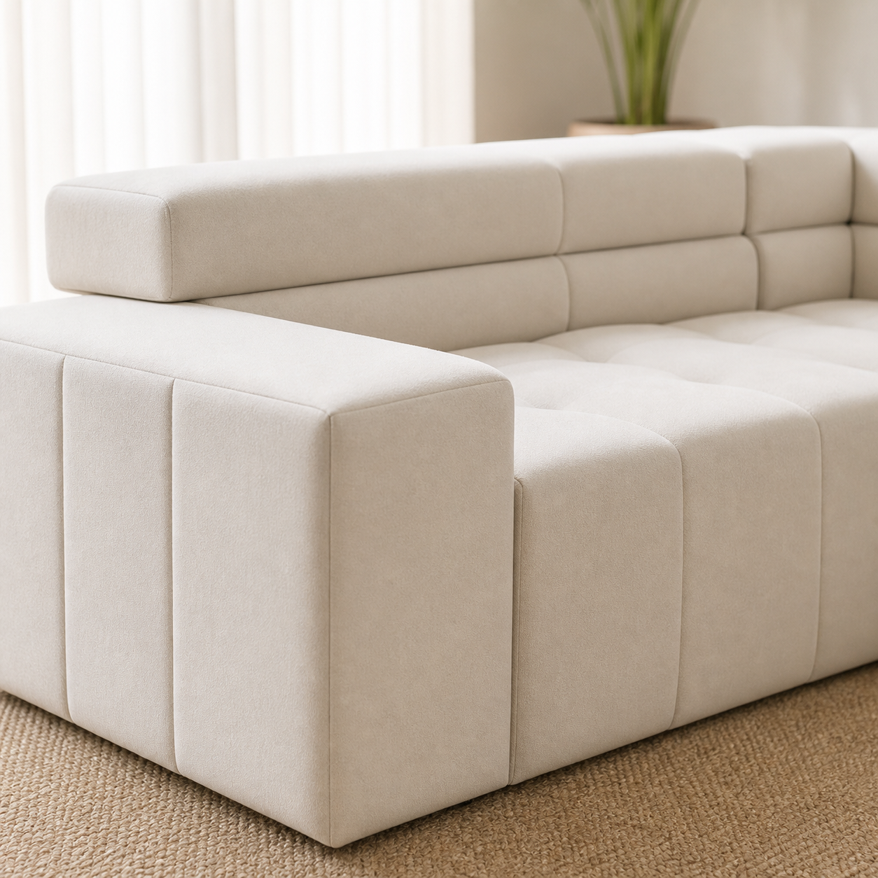 Close-up of the Nova - L shape sectional sofa's upholstery and construction details