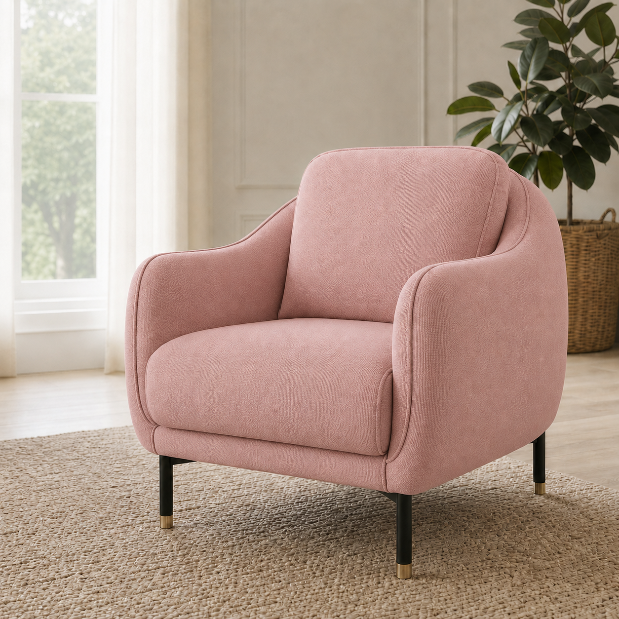 Onyx 3+2+1 Sofa Set, 1 seater, pink, room view