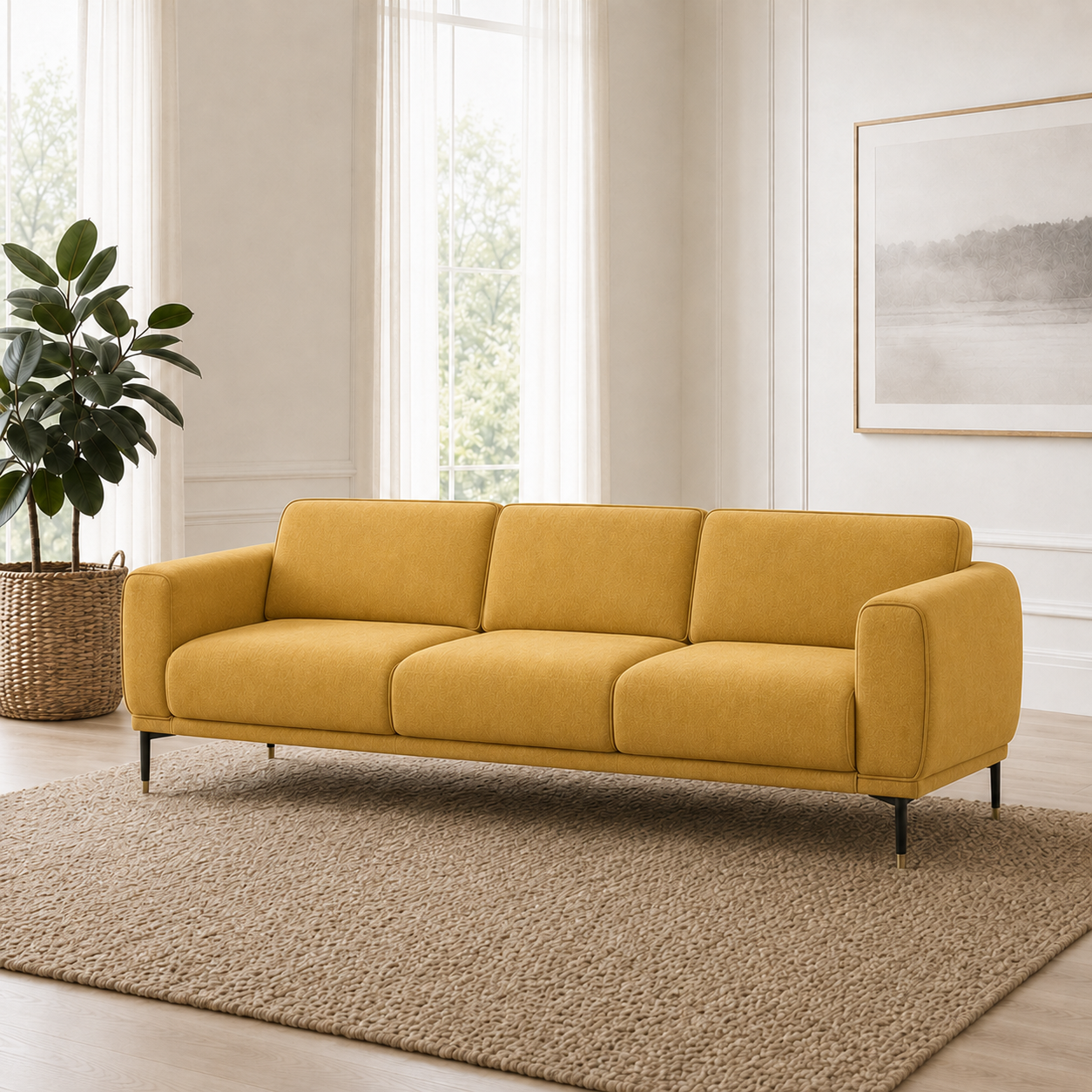 Onyx 3+2+1 Sofa Set, 3 seater, yellow, room view