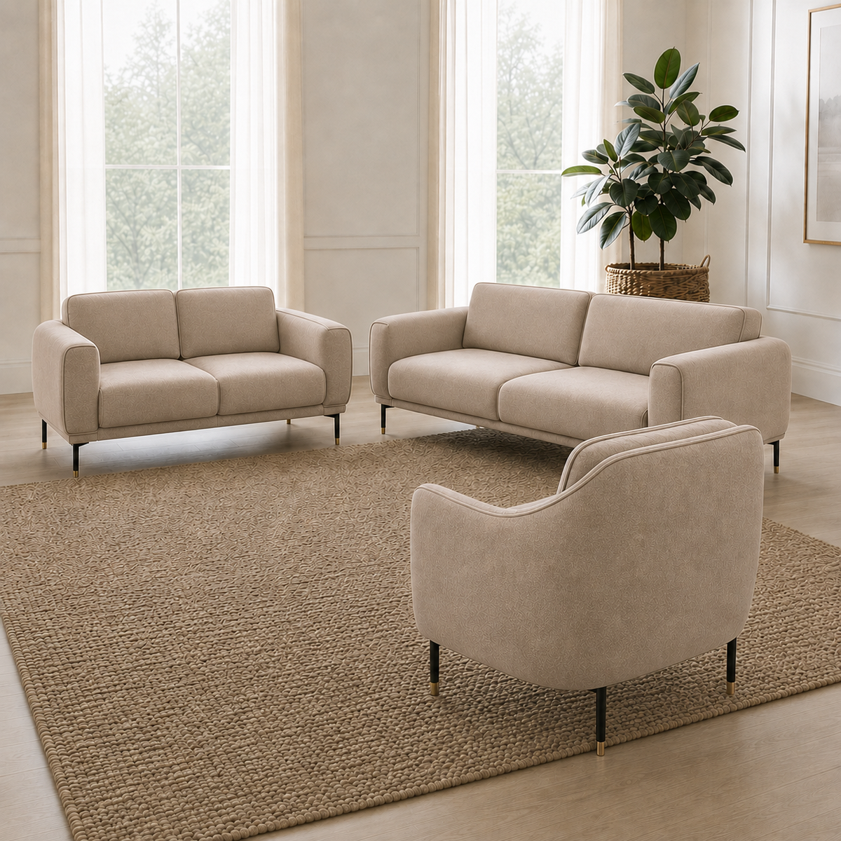 Onyx 3+2+1 Sofa Set, 3+2+1 full set, beige, detail view