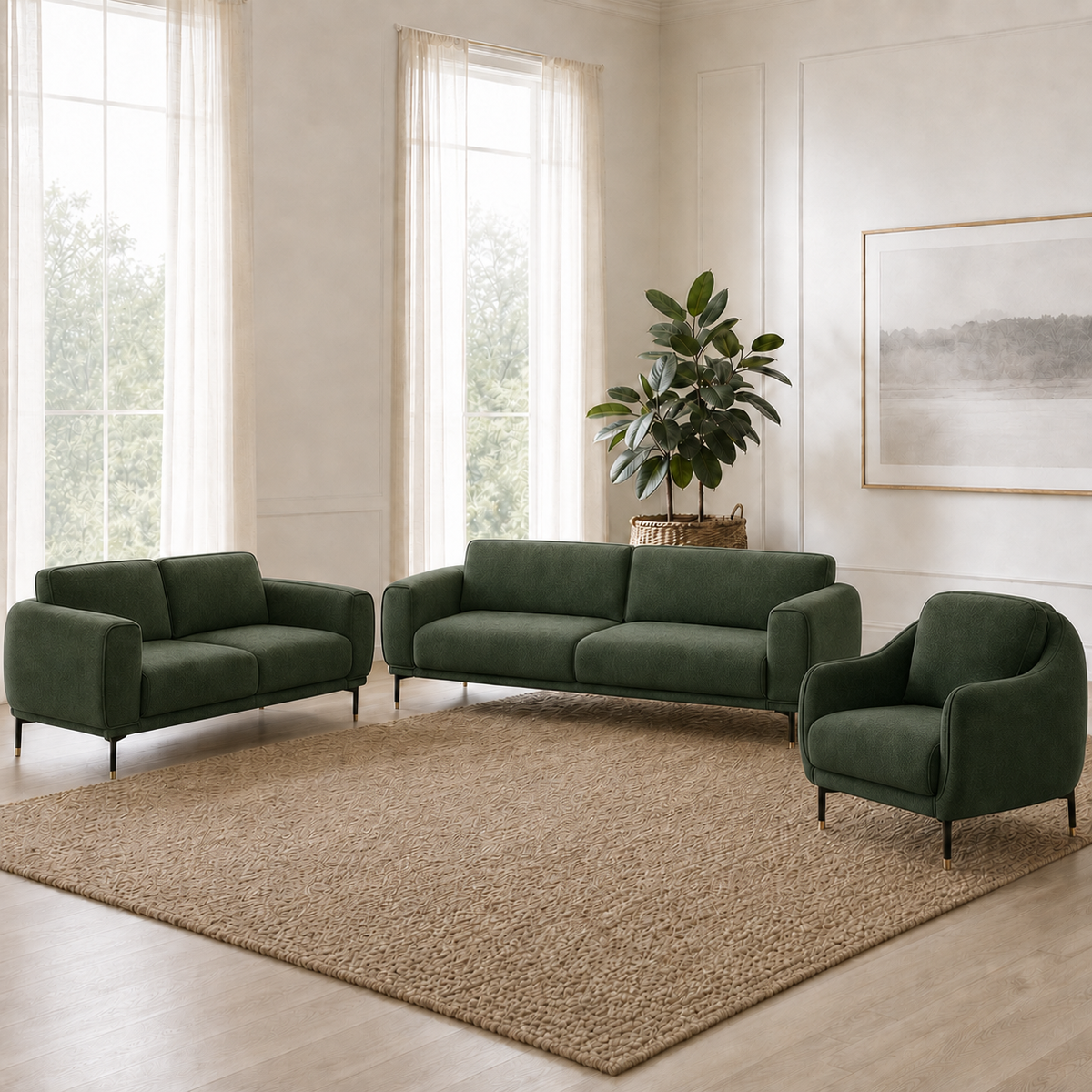 Onyx 3+2+1 Sofa Set, 3+2+1 full set, green, room view