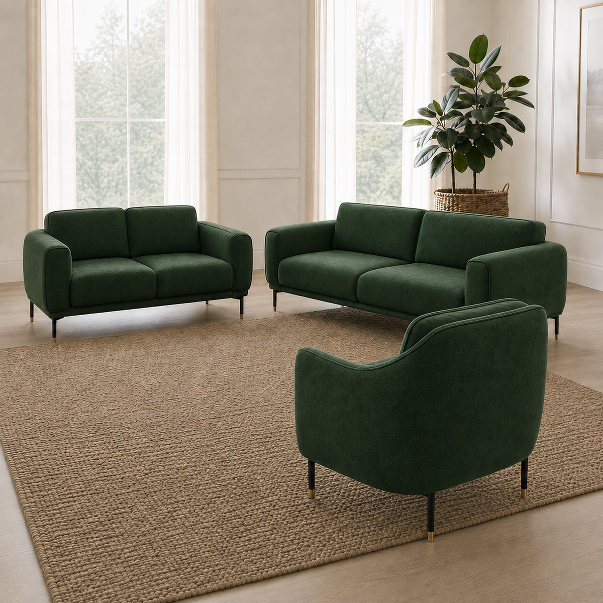 Onyx 3+2+1 Sofa Set, 3+2+1 full set, green, detail view