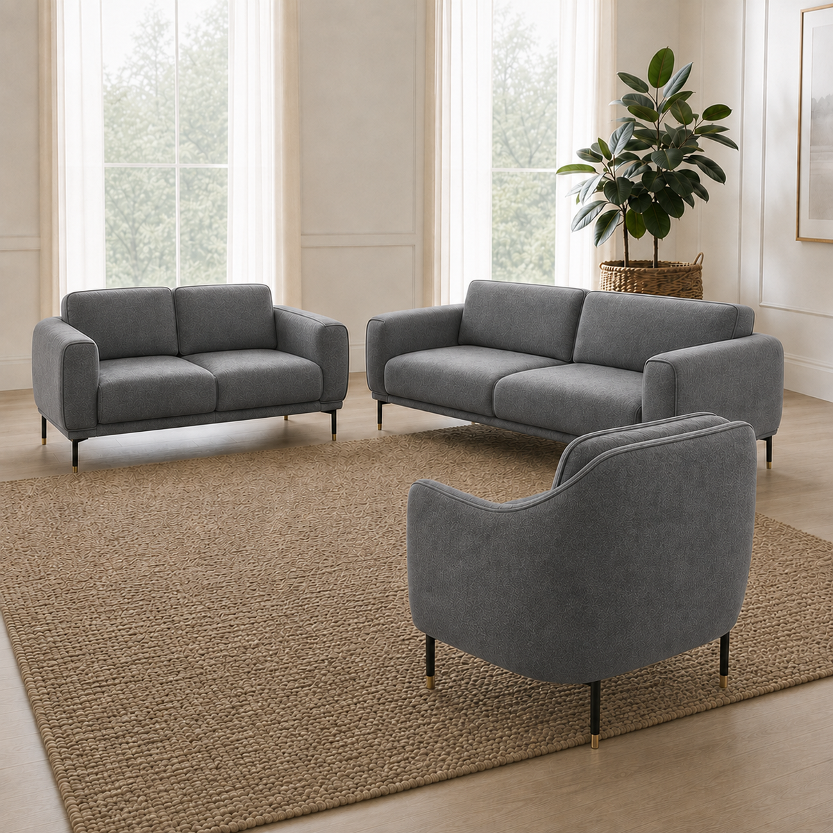 Onyx 3+2+1 Sofa Set, 3+2+1 full set, grey, detail view