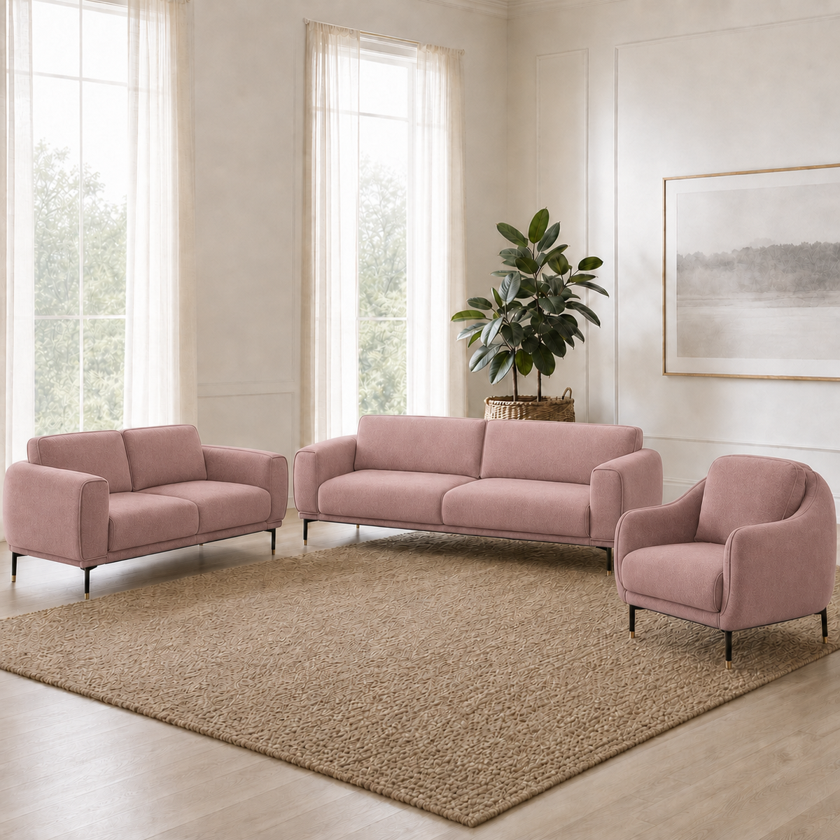 Onyx 3+2+1 Sofa Set, 3+2+1 full set, pink, room view