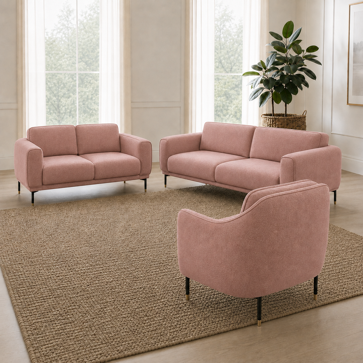 Onyx 3+2+1 Sofa Set, 3+2+1 full set, pink, detail view