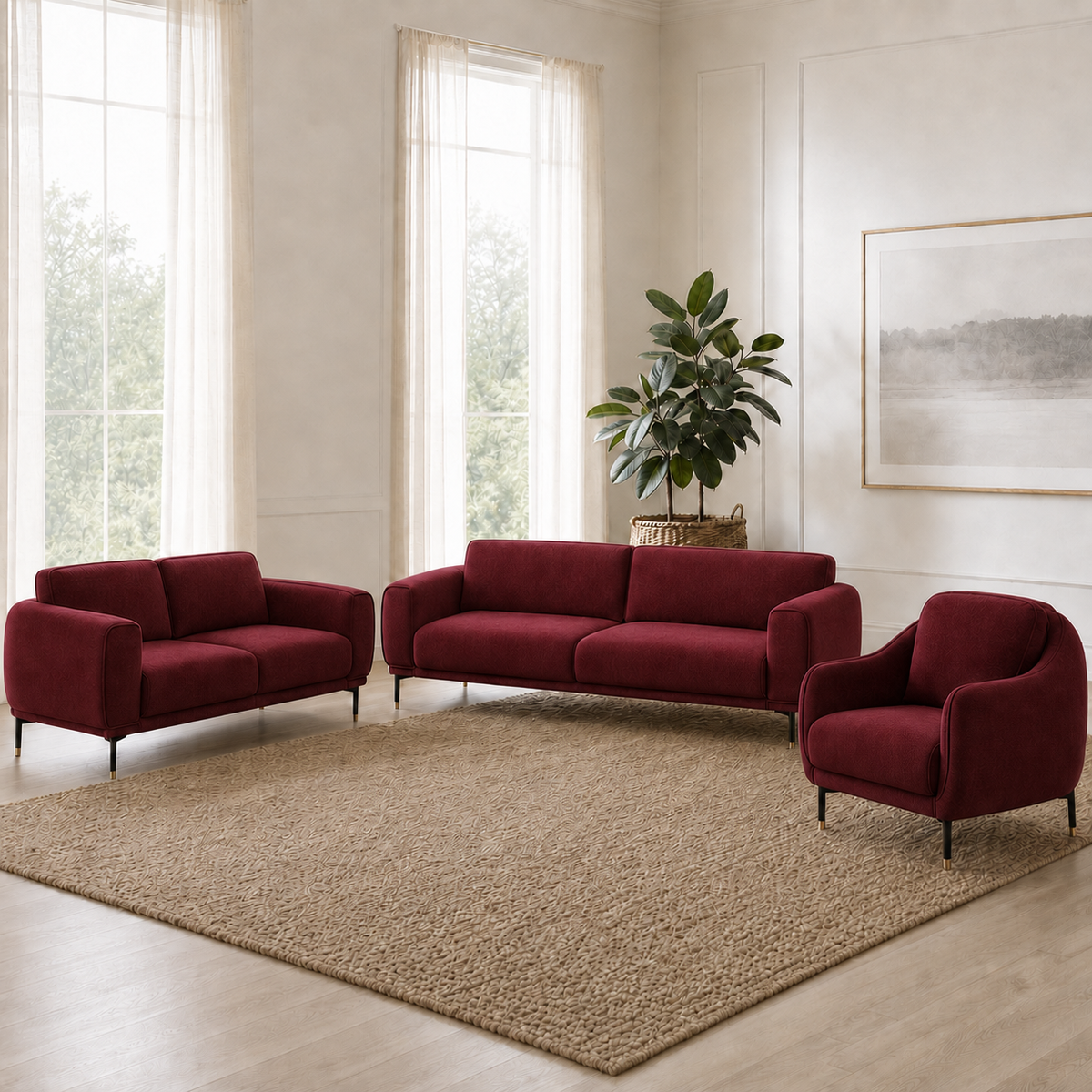 Onyx 3+2+1 Sofa Set, 3+2+1 full set, red, room view