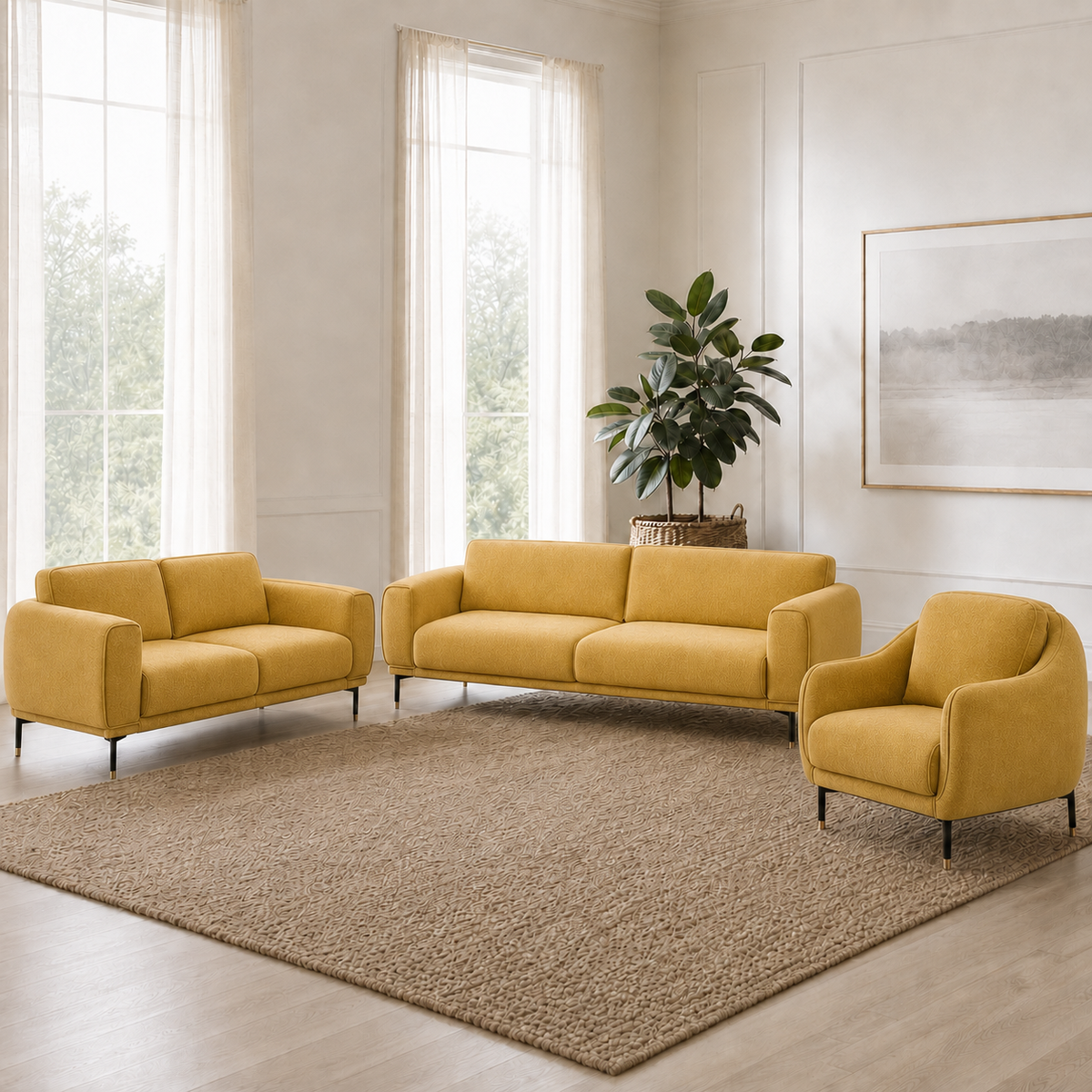 Onyx 3+2+1 Sofa Set, 3+2+1 full set, yellow, room view