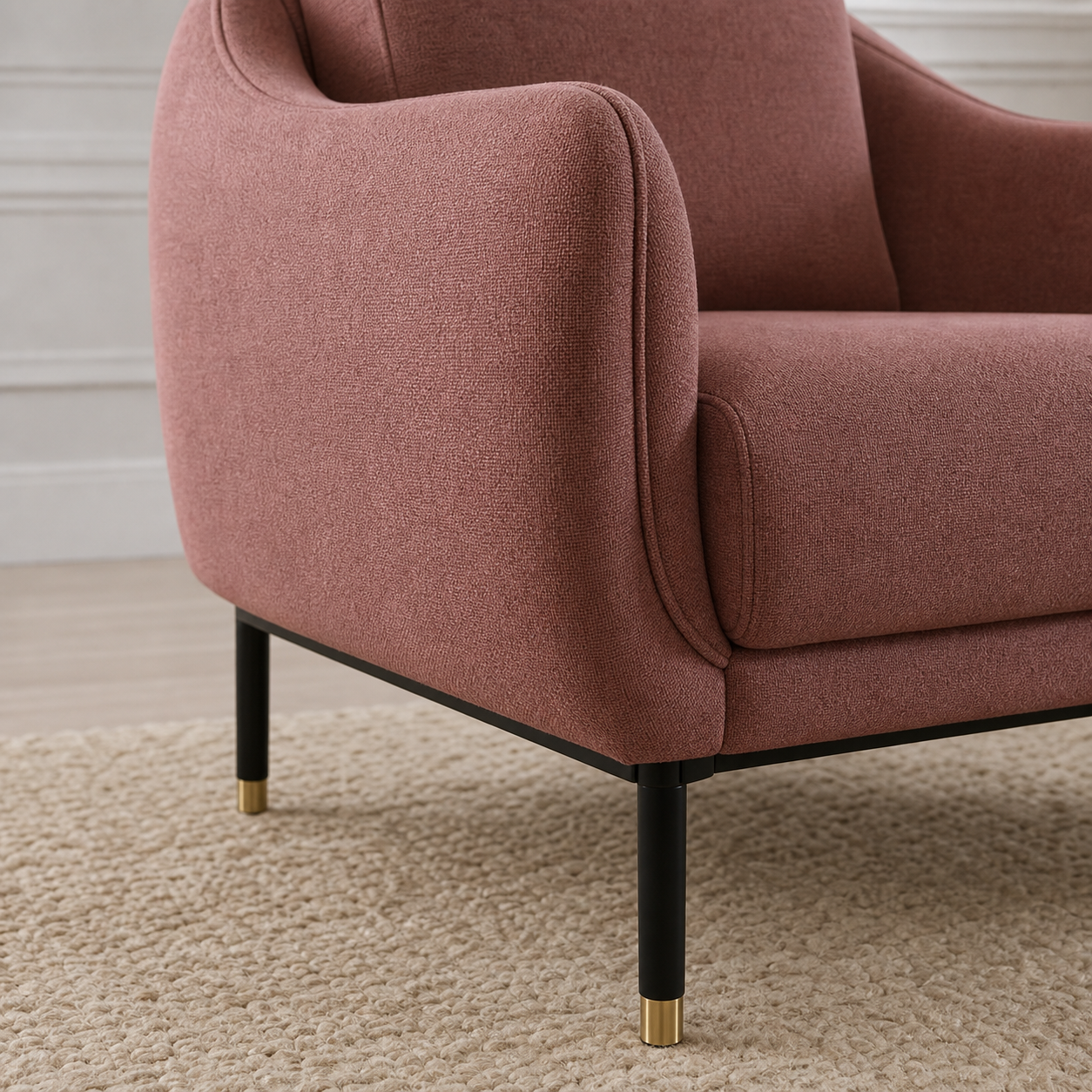 Detail view of Onyx - 3+2+1 Sofa Set upholstery, seams, base, and legs