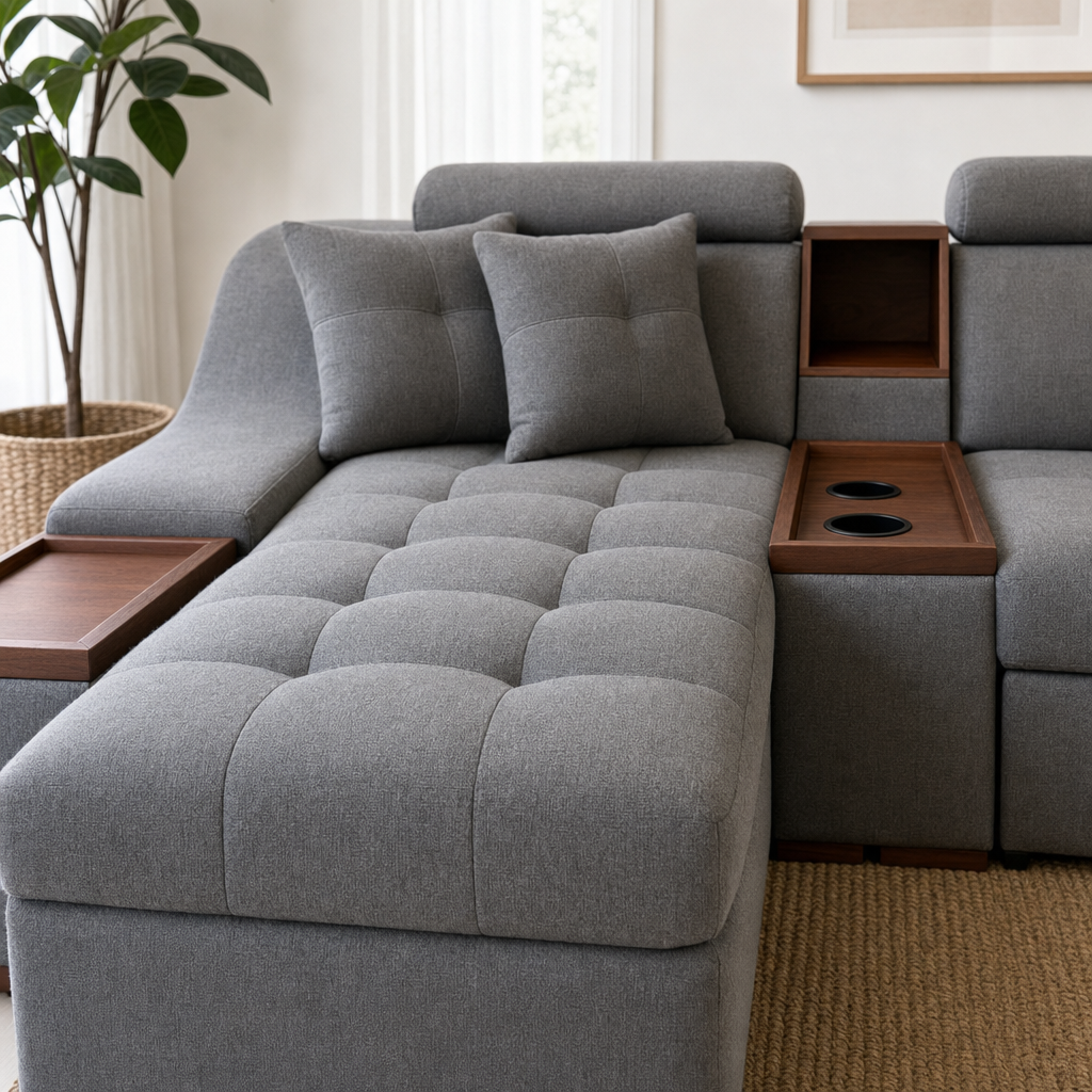 Close-up of the Opal - L shape sectional sofa's upholstery and details