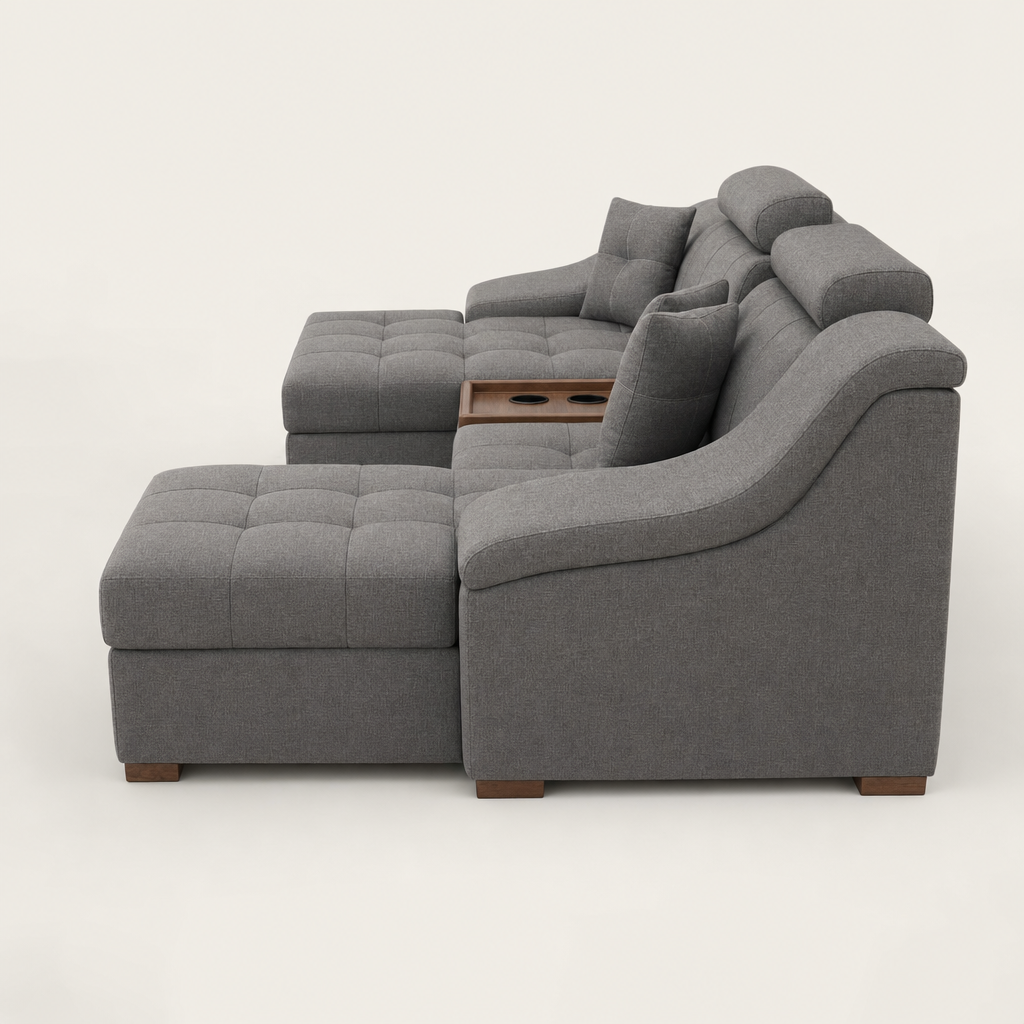 Opal - L shape sectional sofa, chaise-end profile studio view