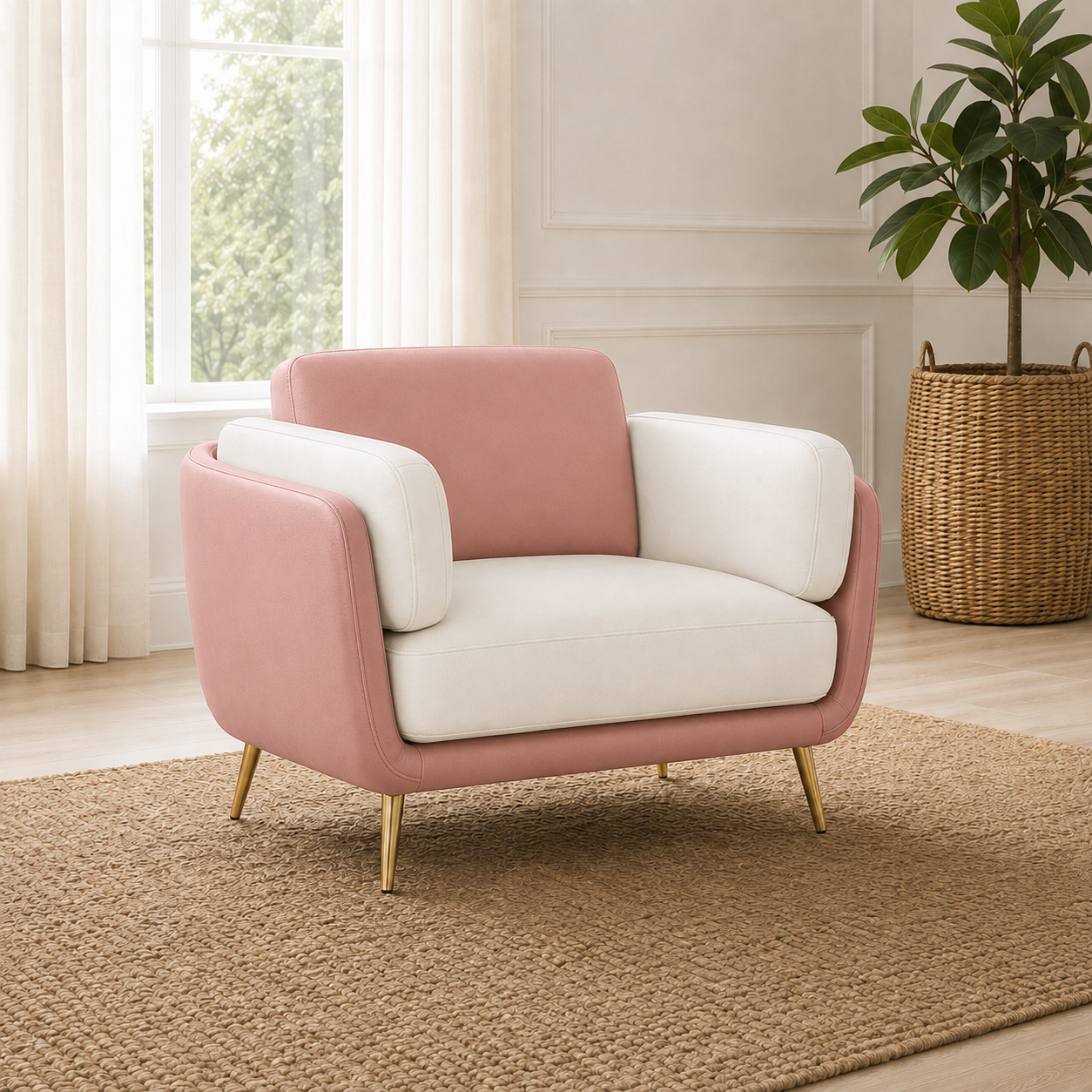 Orbit 3+2+1 Sofa Set, 1 seater, pink, room view