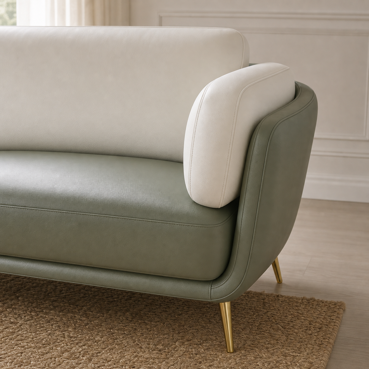 Detail view of Orbit - 3+2+1 Sofa Set upholstery, seams, base, and legs
