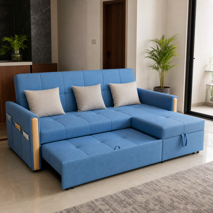 Orine - Sofa bed, fully open sofa-bed hero in a contemporary living room