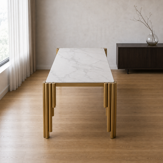 Leon - Dining Table Marble Top, clearly different end-on dining-room view