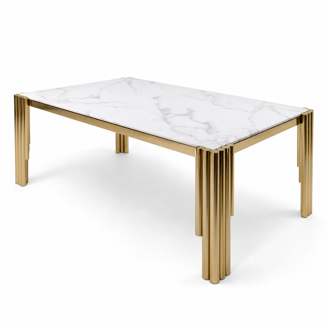 Leon - Dining Table Marble Top, complete set front three-quarter studio view