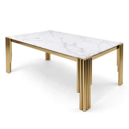 Leon - Dining Table Marble Top, complete set front three-quarter studio view