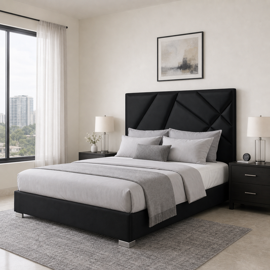 Pax - Bed, complete front three-quarter bed view in a restrained bedroom