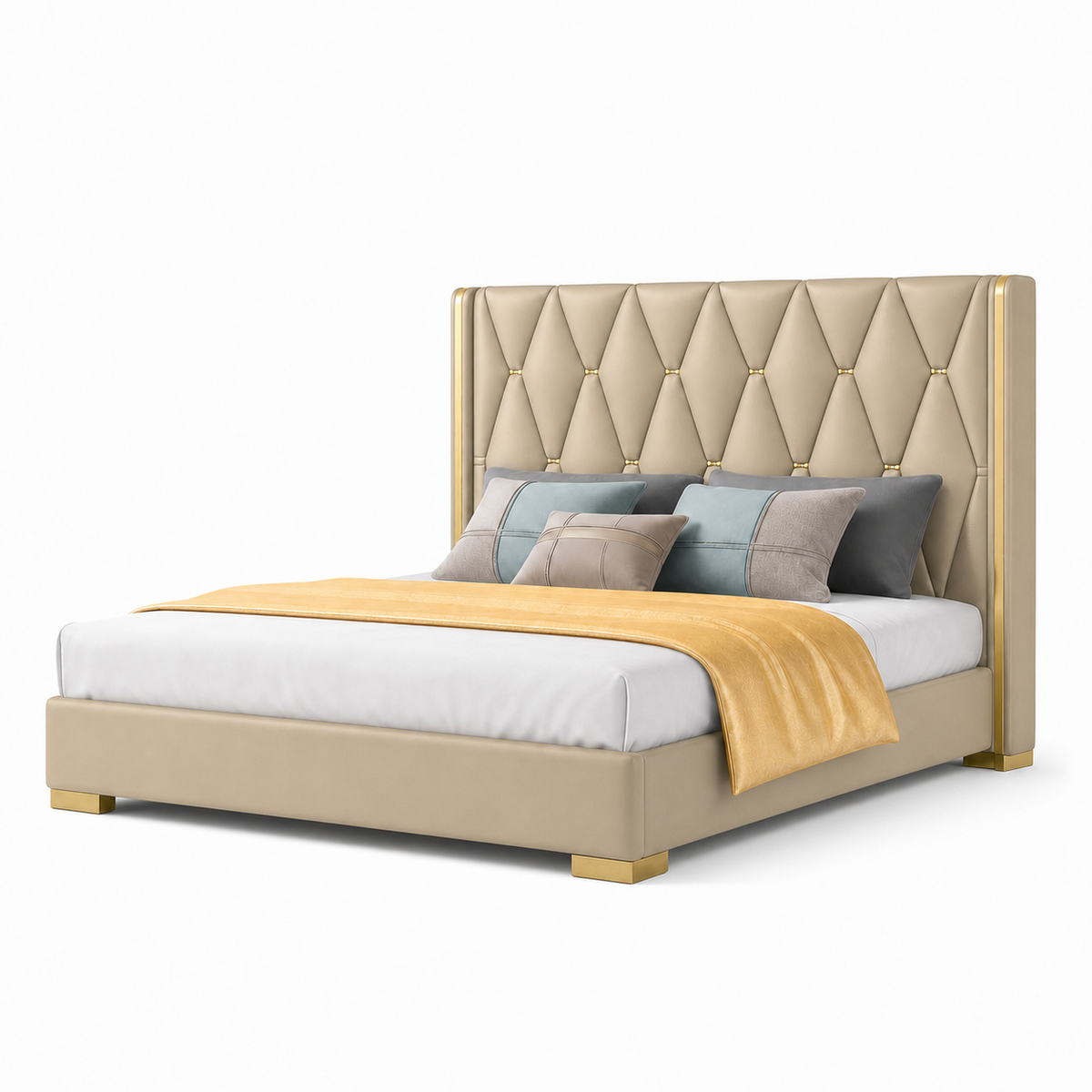 Penn - Bed Beige plain white background view