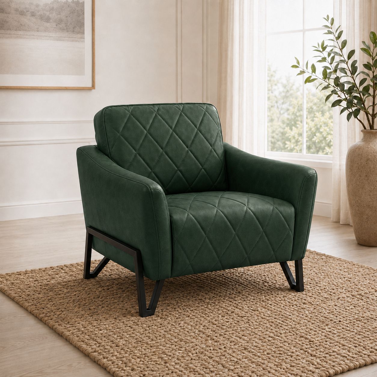 Plume 3+2+1 Sofa Set, 1 seater, green, room view