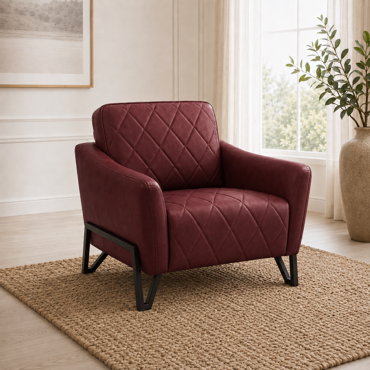 Plume 3+2+1 Sofa Set, 1 seater, red, room view