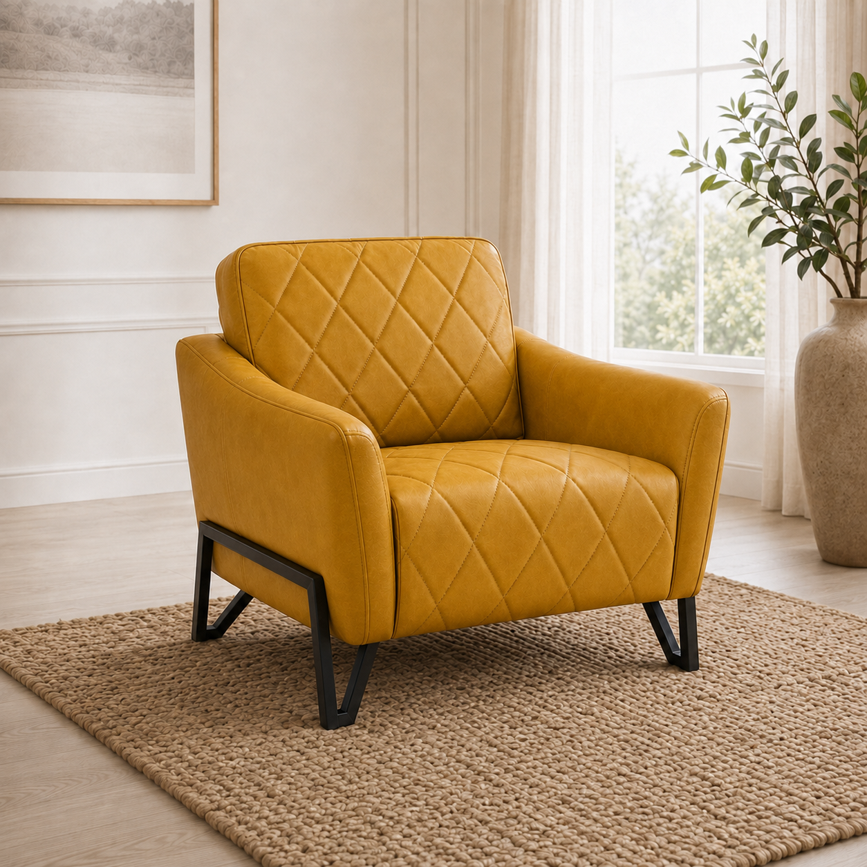 Plume 3+2+1 Sofa Set, 1 seater, yellow, room view