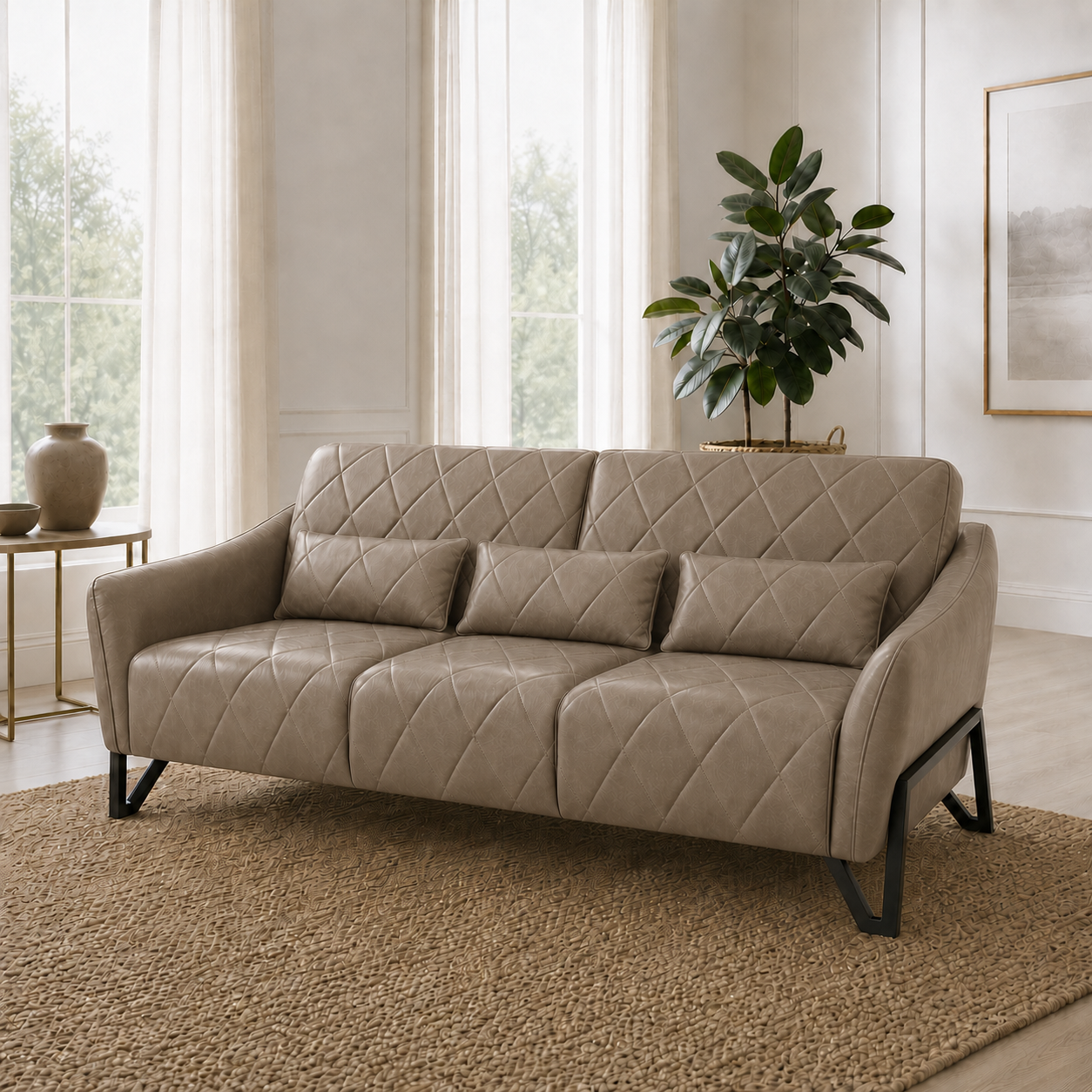 Plume 3+2+1 Sofa Set, 3 seater, beige, room view