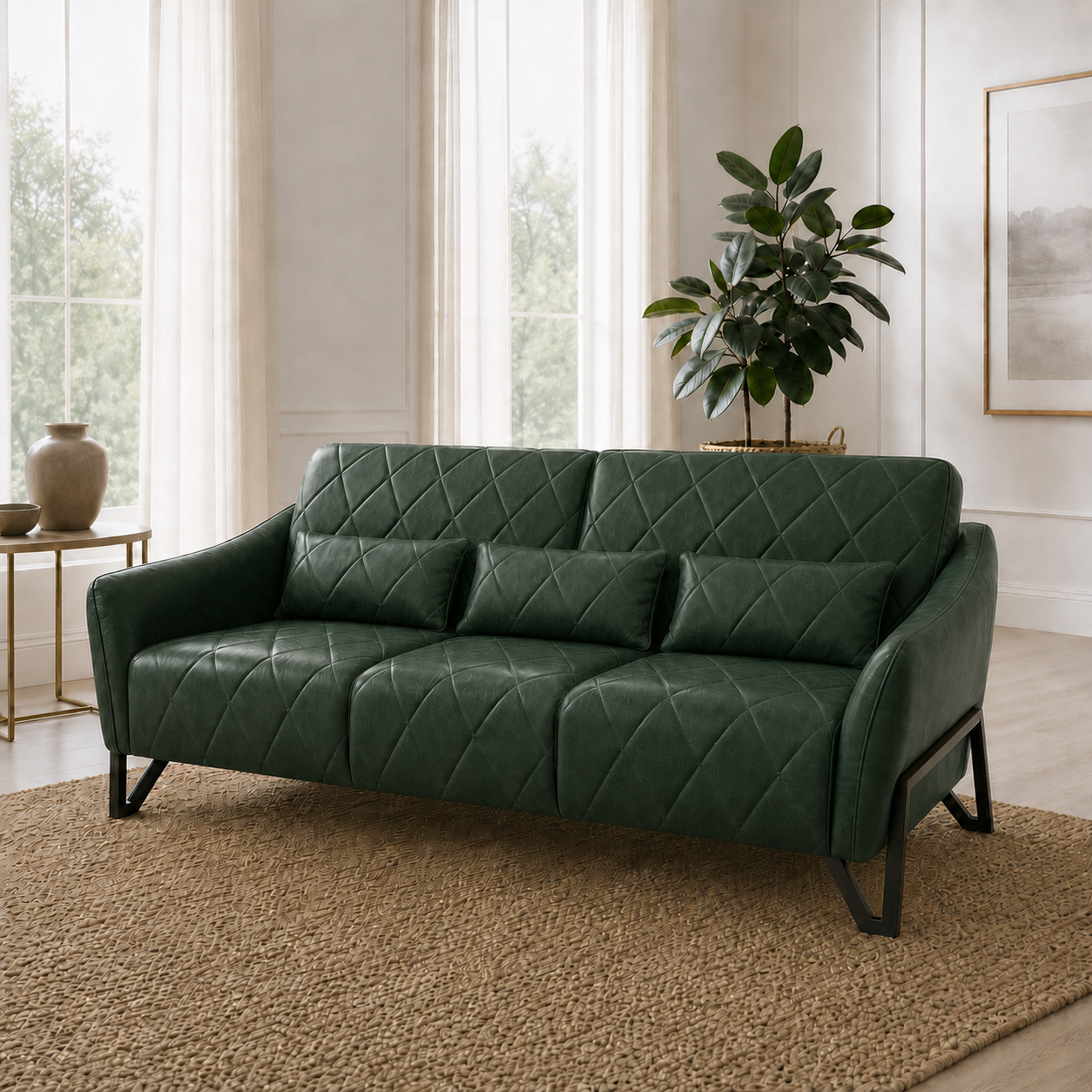 Plume 3+2+1 Sofa Set, 3 seater, green, room view