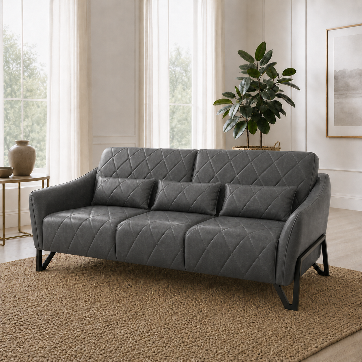 Plume 3+2+1 Sofa Set, 3 seater, grey, room view