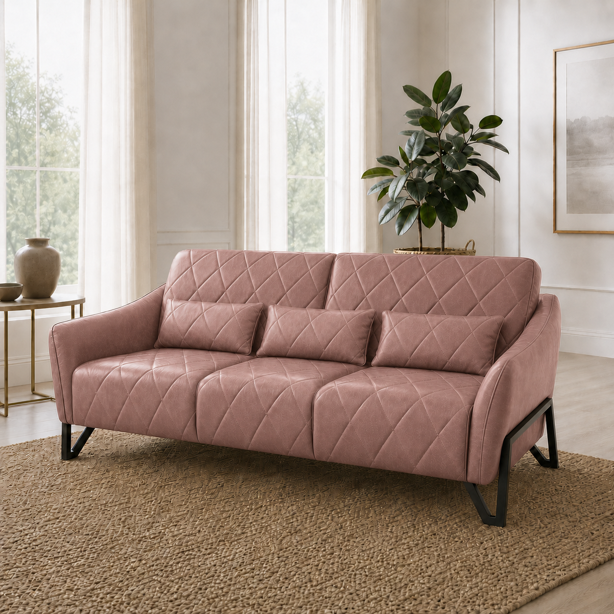 Plume 3+2+1 Sofa Set, 3 seater, pink, room view