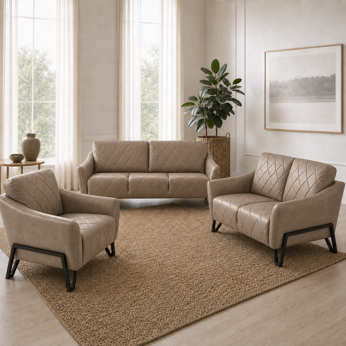 Plume 3+2+1 Sofa Set, 3+2+1 full set, beige, detail view