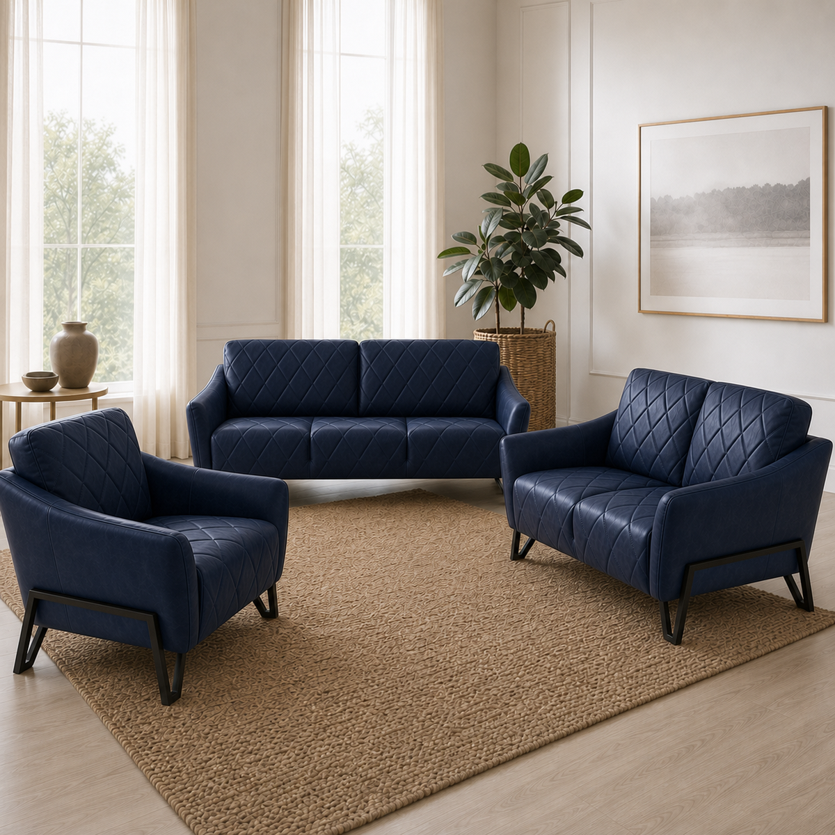 Plume 3+2+1 Sofa Set, 3+2+1 full set, blue, detail view