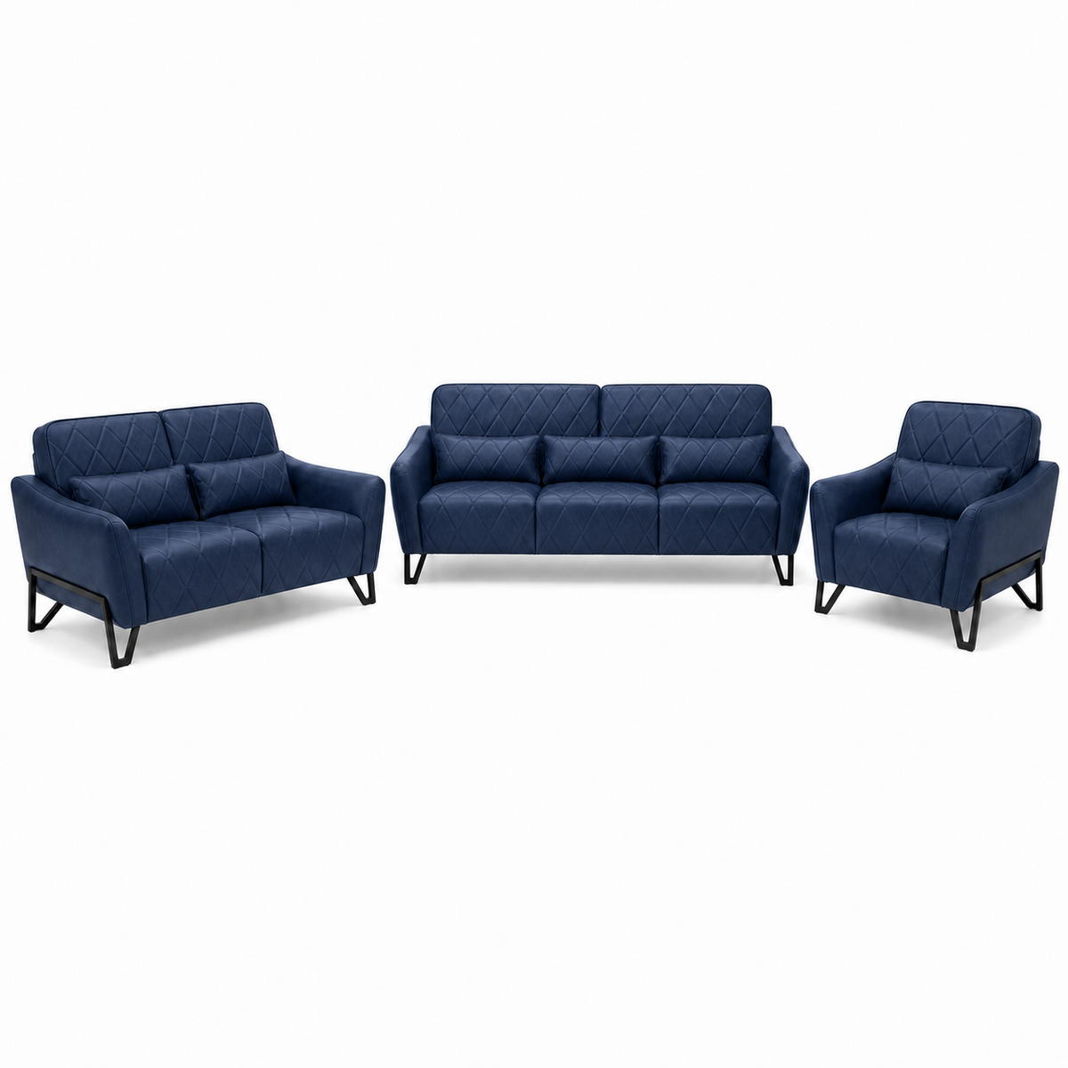 Plume 3+2+1 Sofa Set, 3+2+1 full set, blue, studio view