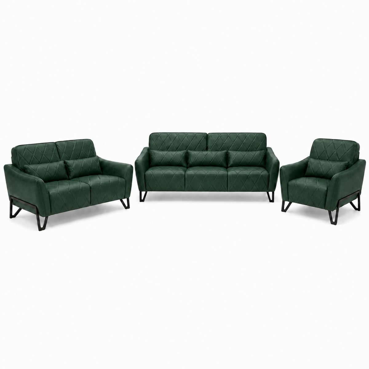 Plume 3+2+1 Sofa Set, 3+2+1 full set, green, studio view