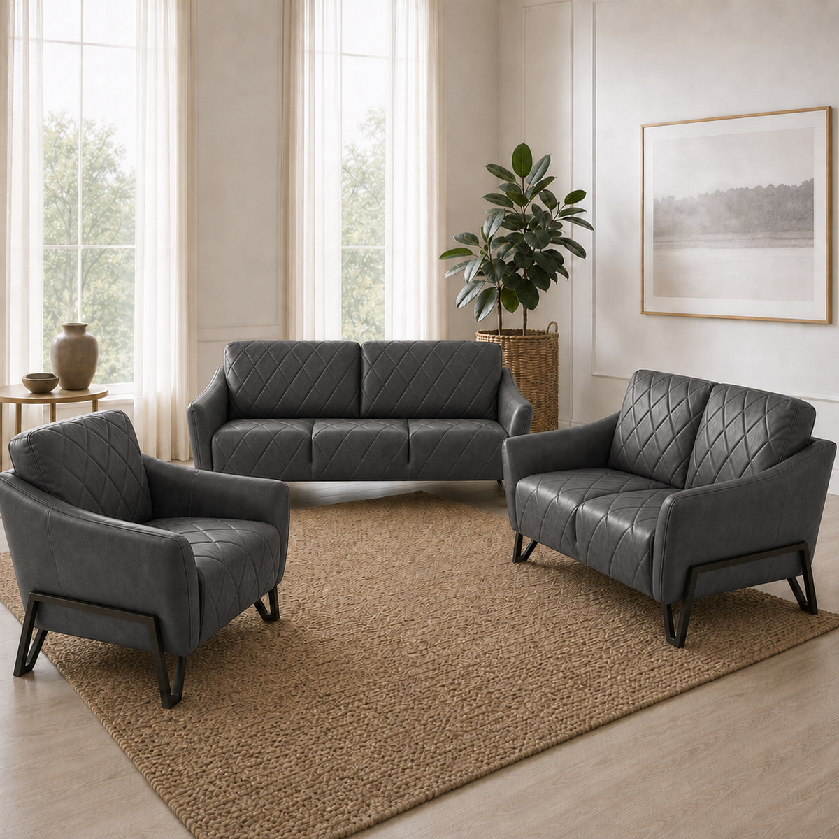 Plume 3+2+1 Sofa Set, 3+2+1 full set, grey, detail view
