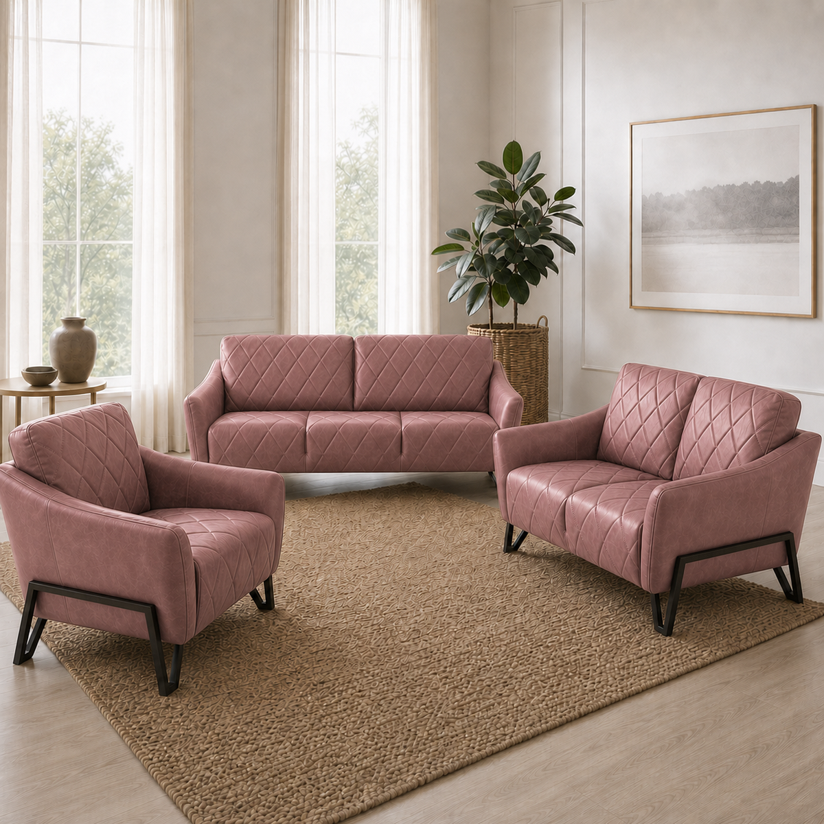 Plume 3+2+1 Sofa Set, 3+2+1 full set, pink, detail view