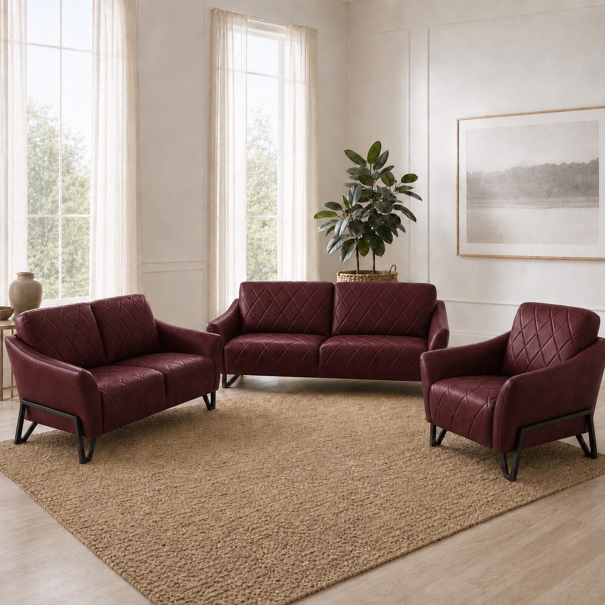 Plume 3+2+1 Sofa Set, 3+2+1 full set, red, room view