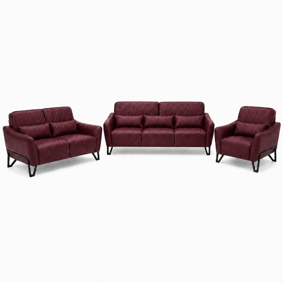 Plume 3+2+1 Sofa Set, 3+2+1 full set, red, studio view
