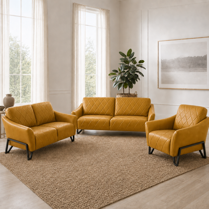Plume 3+2+1 Sofa Set, 3+2+1 full set, yellow, room view
